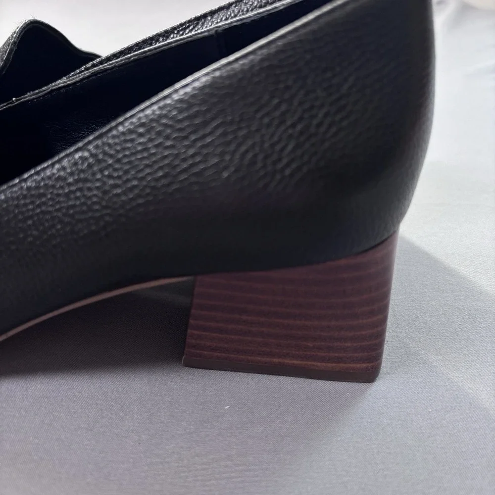 Sole Society Women's 7 Genuine Leather Black Block Heel Slip On Pointed Toe‎